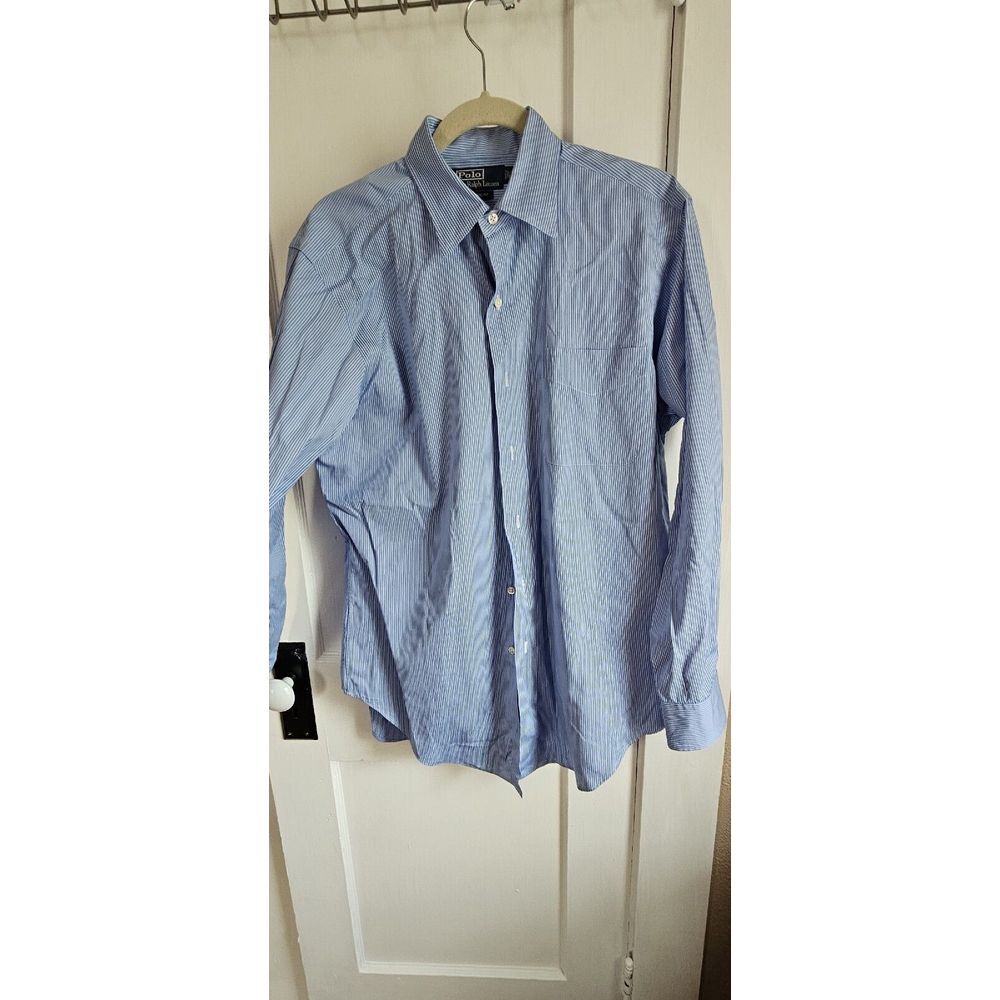Polo by‎ Ralph Lauren CLASSIC FIT 32/33 blue white stripes button up shirt